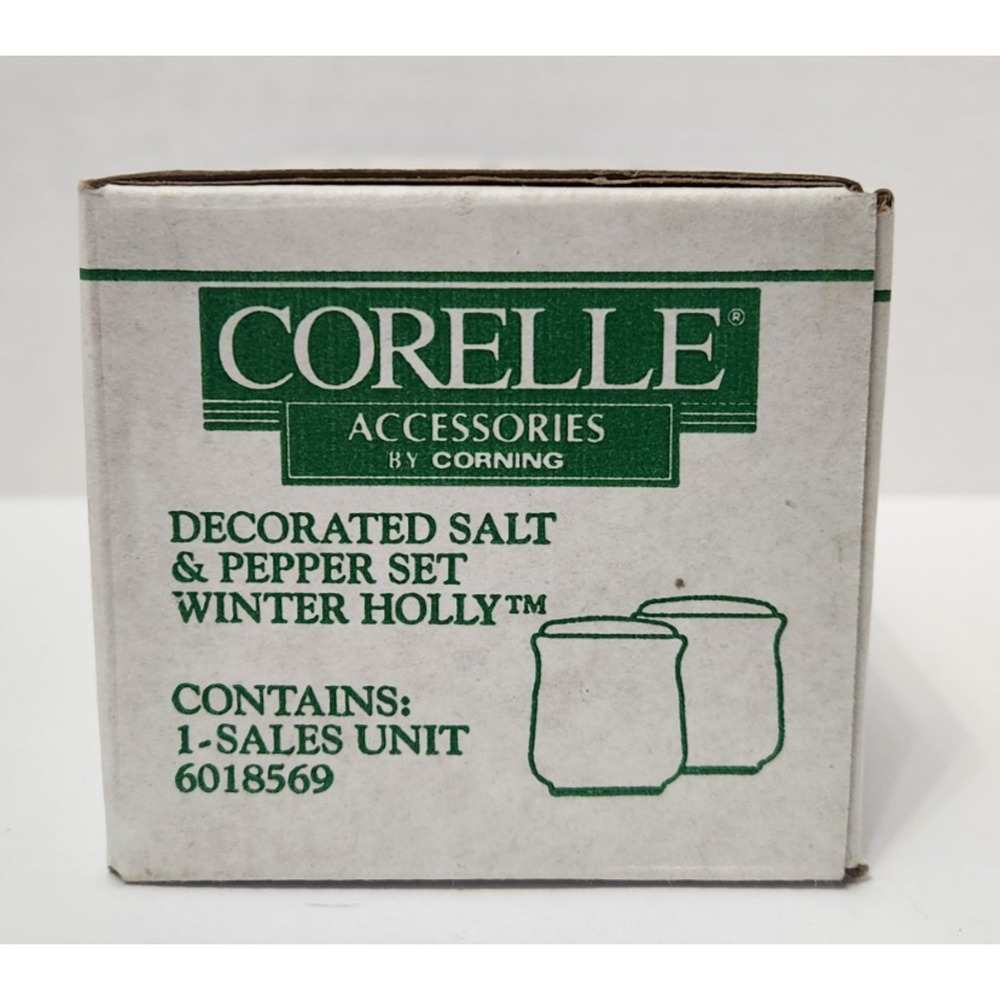 Corelle Salt & Pepper Shaker Set Christmas White WINTER HOLLY with Box #6018569 - Picture 12 of 13